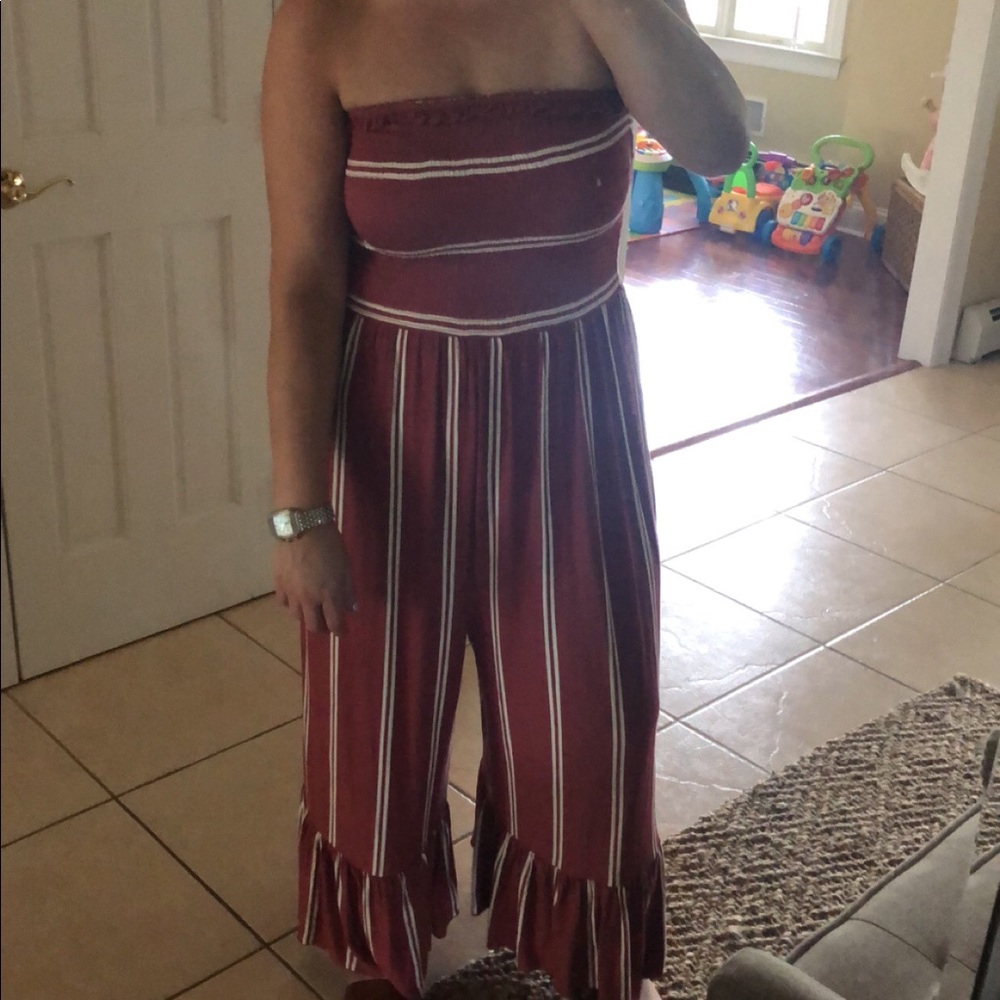 B.P Smocked Ruffle Hem Jumpsuit